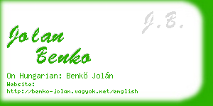 jolan benko business card